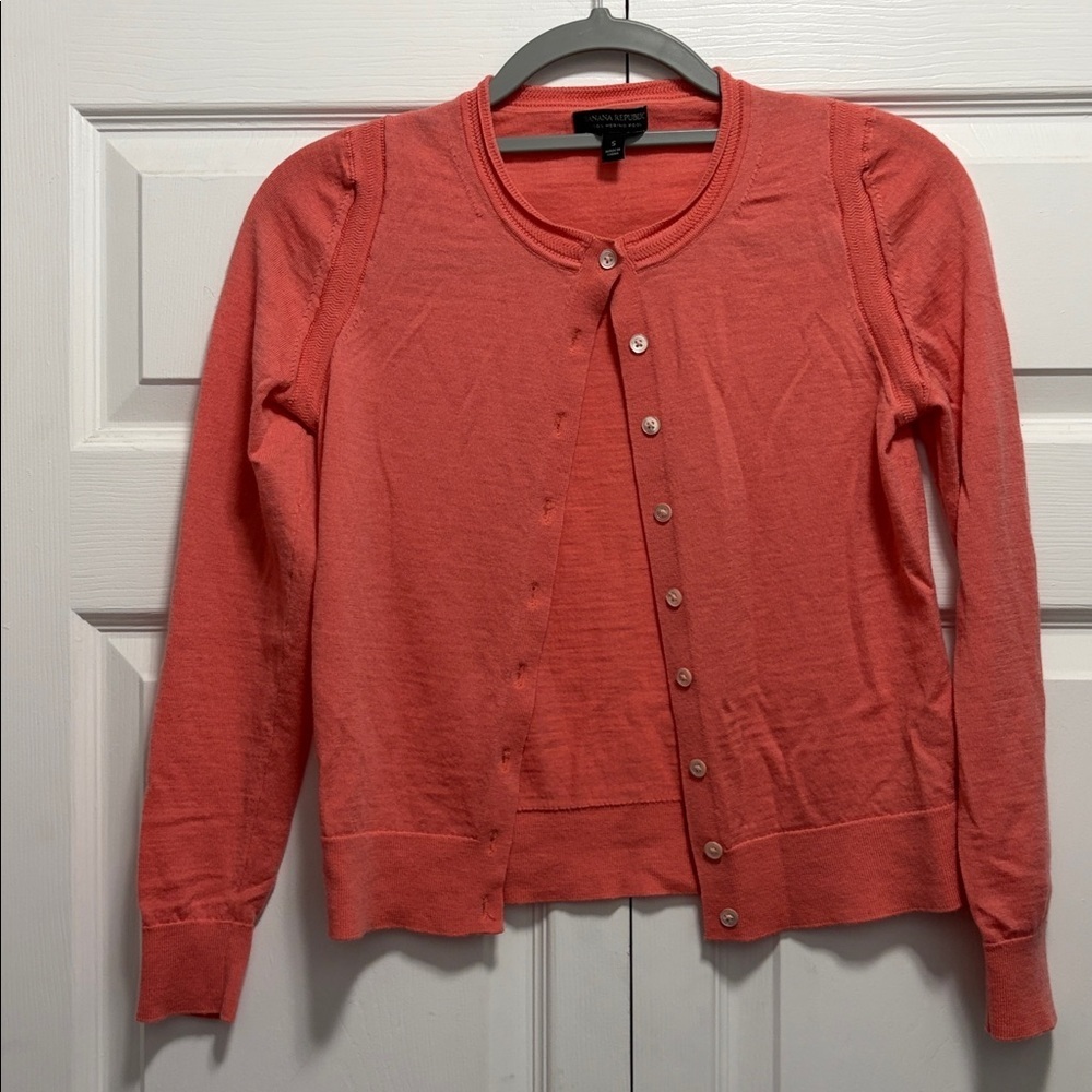 Banana Republic Coral 100% Merino‎ Wool Cardigan Womens Small